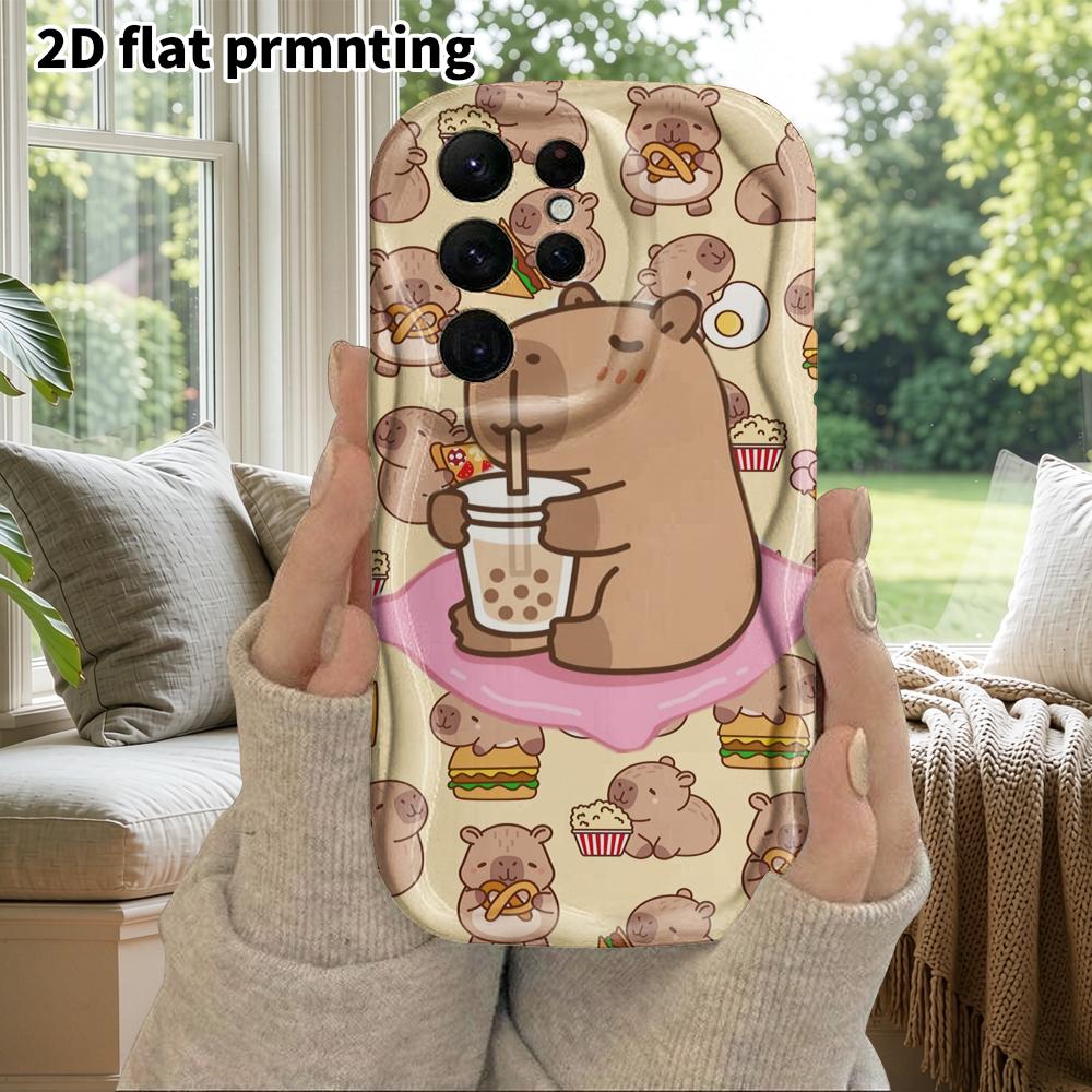 Phone Case: 2D Flat Samsung Galaxy A34 A35 M05 M06 S20 S22 S21 FE Plus 5G Protective Case, Couple Style, Drinking Bubble Tea Capybara, Christmas and H