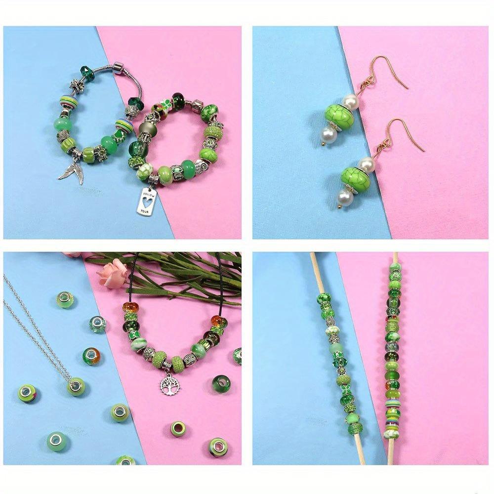 10/30/50pcs Resin Material Green Series European style Large Hole Bead Craft Bead Spacer Bead DIY Bracelet Necklace Earrings Keychain Accessories
