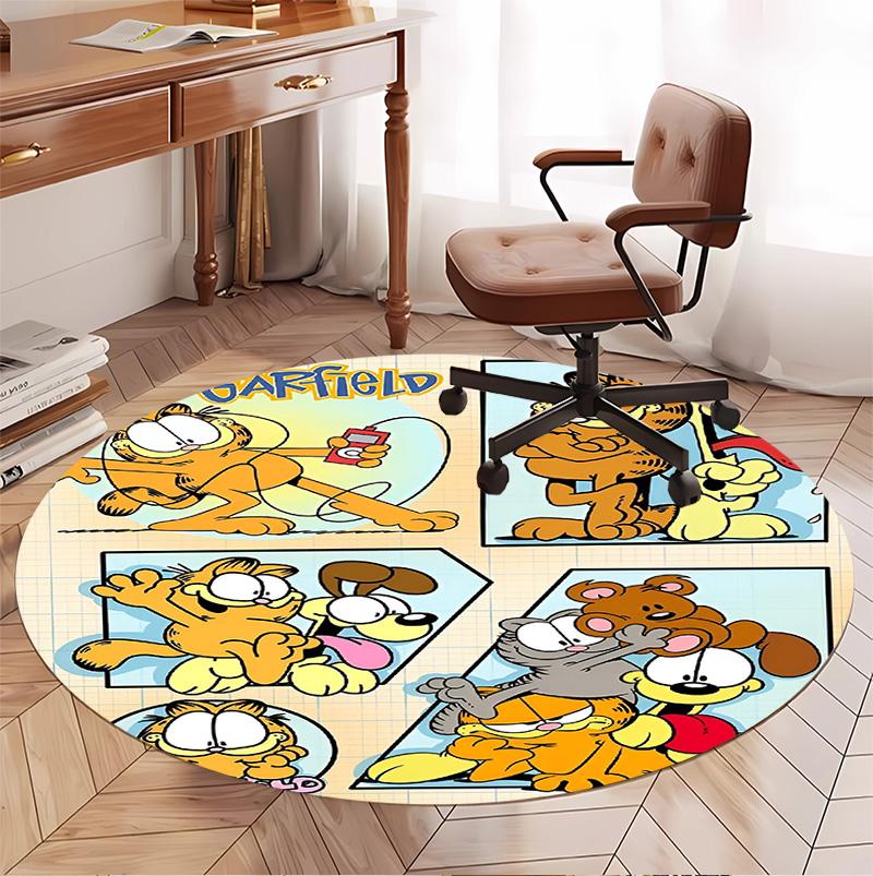 Garfield Desenli Yuvarlak Halı, İç/Dış Mekan Paspası, Piknik, Oyun Odası, Yatak Odası, Ofis, Oturma Odası, Ev Dekorasyonu Halısı, Doğum Günü Hediyesi