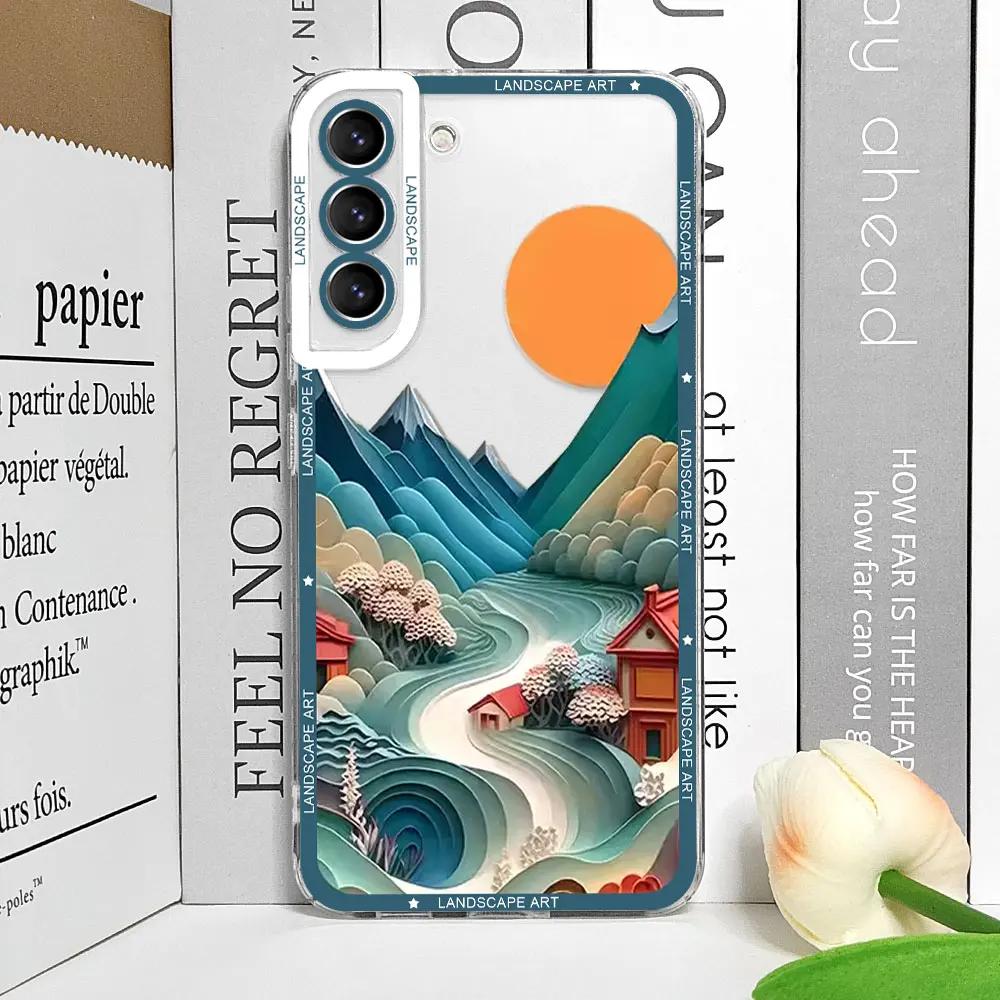 Shockproof Phone Case for Samsung Galaxy S21FE S22 Plus S23 S24 S25 Ultra Soft Cover Printing Landscape Creative Mountains Shell