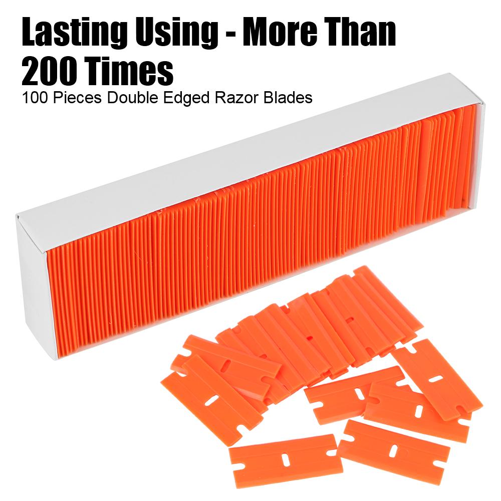 100pcs Double Edged Plastic Razor Blade Car Wrap Sticker Squeegee Window Glass Clean Scraper Car Accessories Label Clean Razor Glue Remover