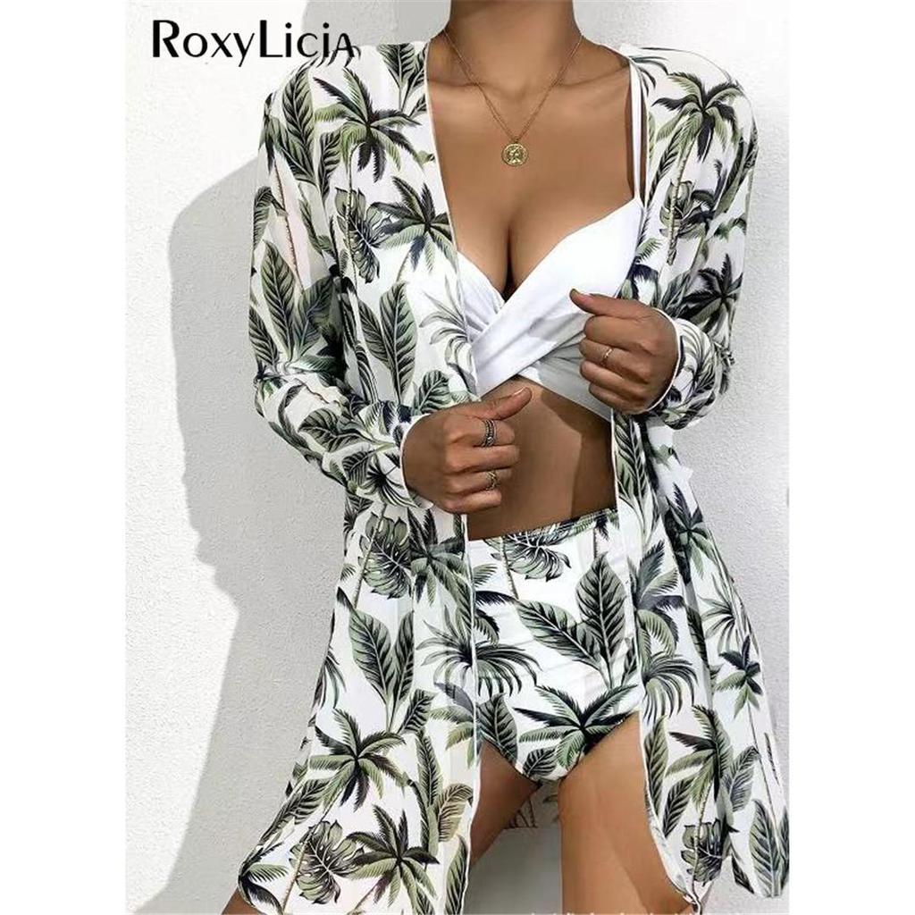 With Cover Up Underwired Female Swimsuit High Waist Bikini Women Swimwear Three-pieces Bikini Set Bather Bathing Suit Swim