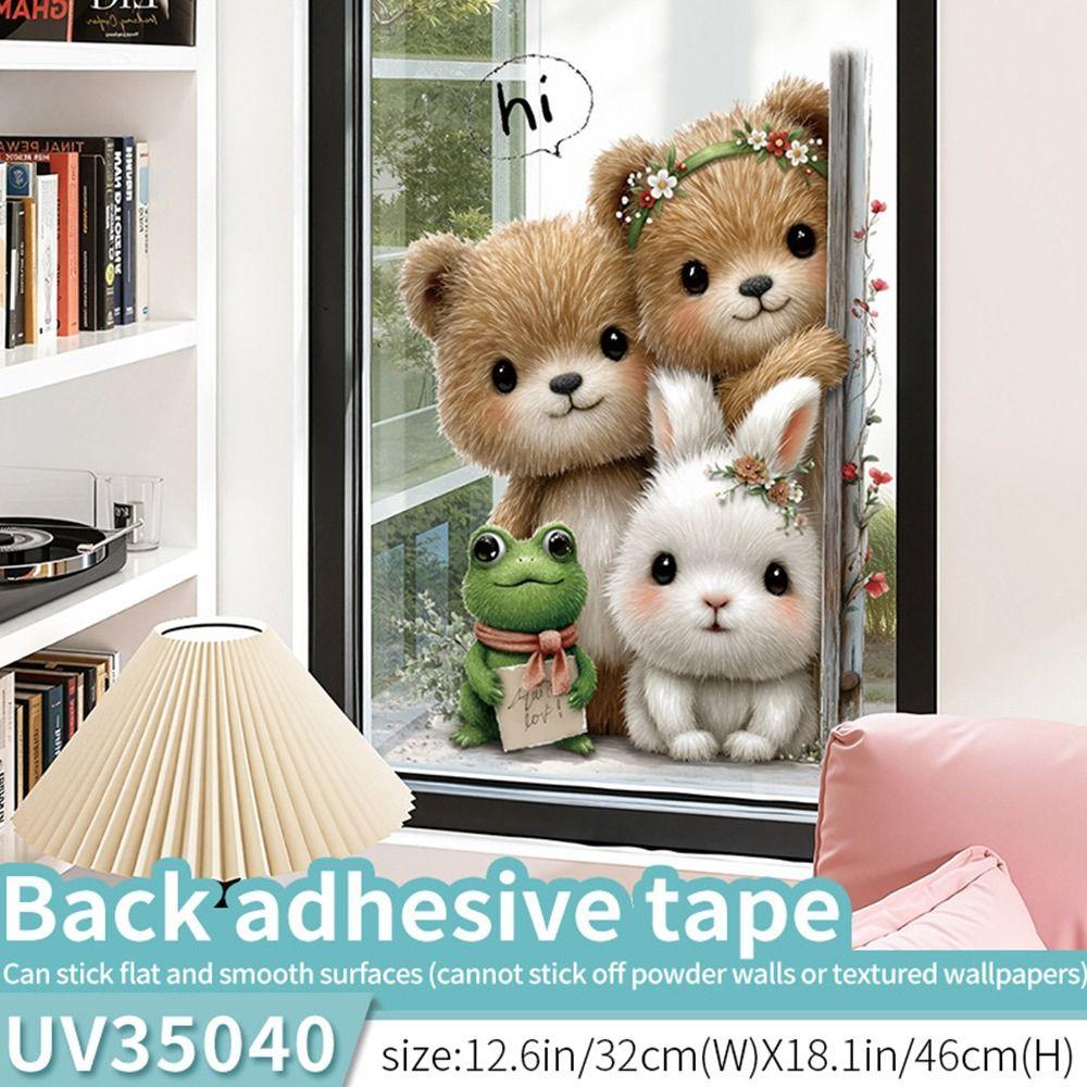 Cartoon Animal Decorative Sticker Bear Rabbit Frog Electrostatic Decals Static Stickers Glass Door