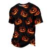 Men's Casual Corduroy Short Sleeve T-Shirt Lightweight Breathable Round Neck Halloween Pumpkin Print Top Comfortable Fit