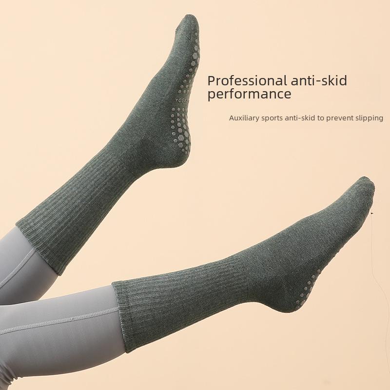 Șosete de bumbac pentru femei, cu tub mediu, pentru yoga, antiderapante, respirabile - Șosete absorbante de transpirație pentru sport, alergare și pilates.