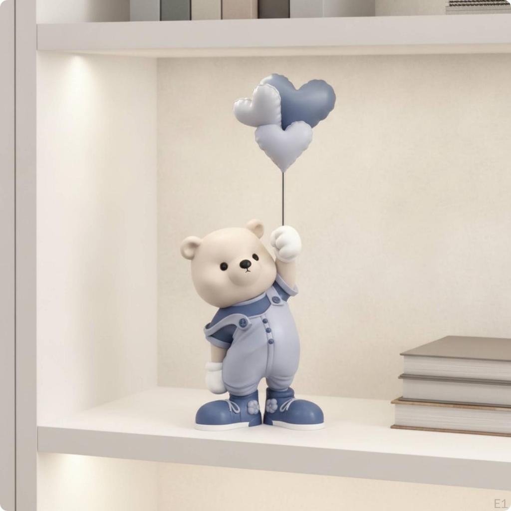Bear Figurine with Balloon Desktop Resin Sculpture Cute for Entryway, Homeowners