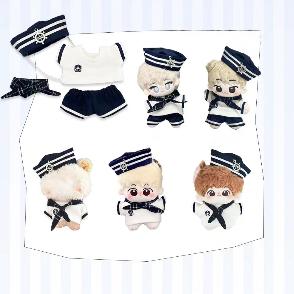 niannyyhouse 10cm Plush Doll Clothes Set (White) - Includes Scarf, Hat, T-Shirt, Pants, and Sailor Uniform