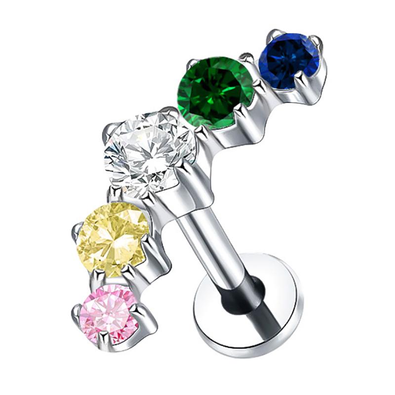 2Pcs Titanium 5 Cz Cluster Climber Stud Earrings 16G Daith Helix Tragus Cartilage Lobe Piercings Flatback Labret Stud Jewelry