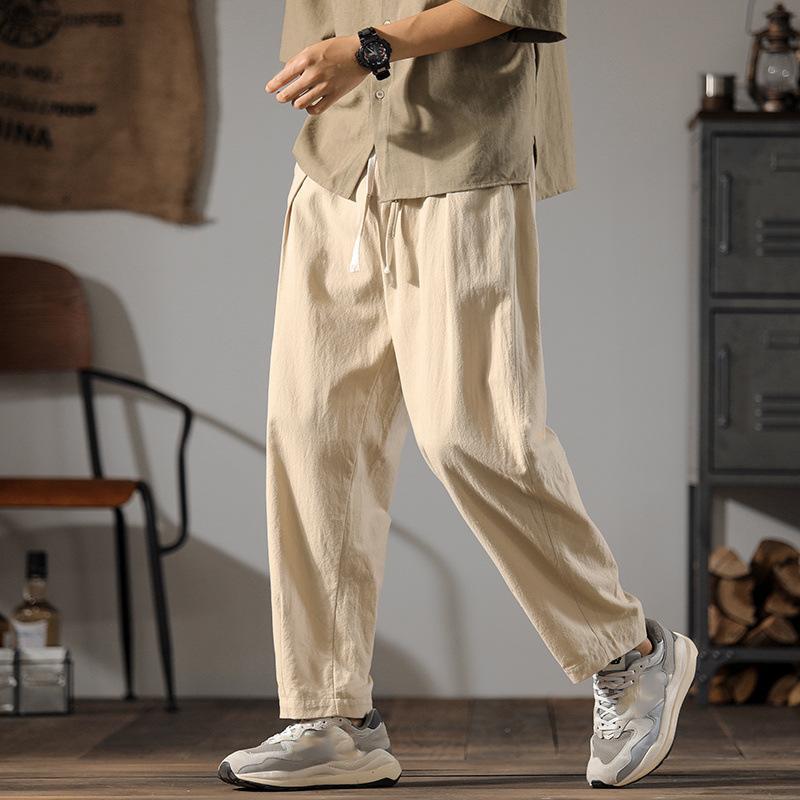 

Japenese Cotton Linen Pants Men Summer Straight Casual Ice Silk Sweatpants Male Wide Leg Oversize Linen Trousers S