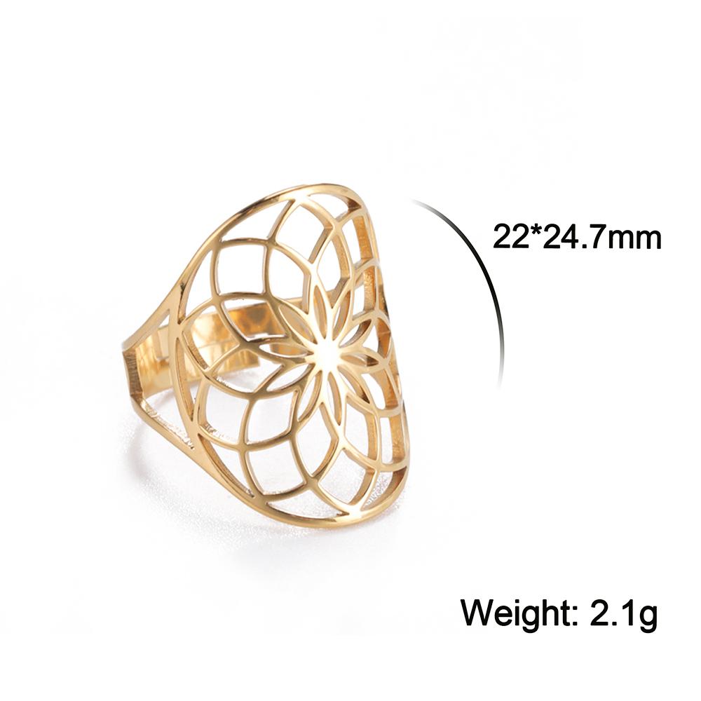 Unift Sacred Geometry Flower of Life Ring Adjustable Stainless Steel Ring Men Women Accessories Vintage Filigree Viking Jewelry