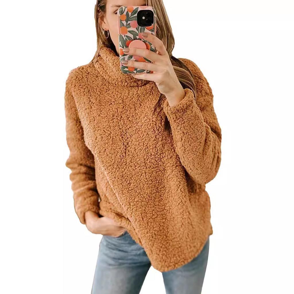 2025 autumn and winter European and American women's clothing cross-border new wool turtleneck solid color sweater plush top women