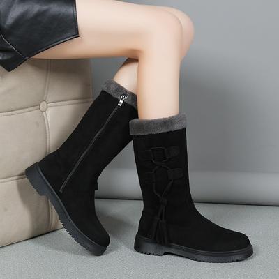 24 Autumn and Winter New Thickened Velvet Cotton Boots Medium Tube Snow Boots Women's Large Size Warm Shoes 43-43