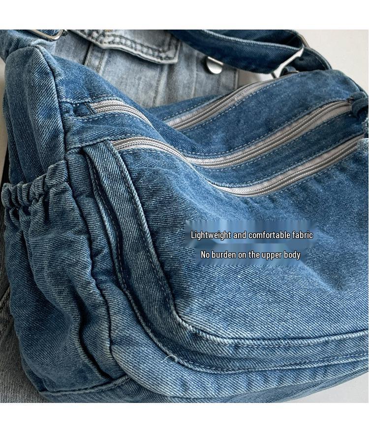 2025 Women's Harajuku Style Denim Canvas Crossbody Bag - Large Capacity, Simple Design