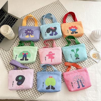 Cartoon Mini Canvas Bag Korean Style Hand Snack Bag Women's Handbag Small Bags Change Earphone Storage Bags