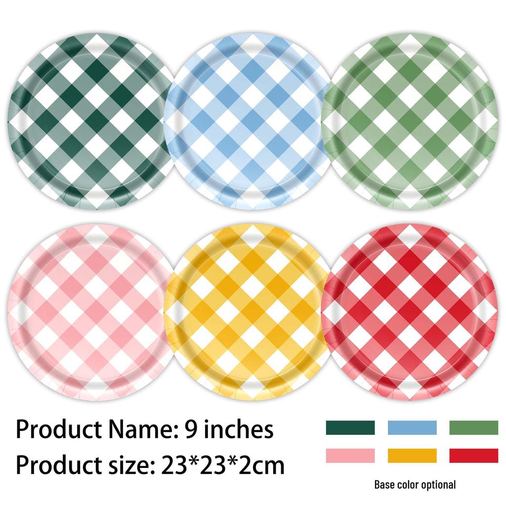 Colorful Plaid Retro Dining Plate Tablecloth for Outdoor Camping & First Birthday Party