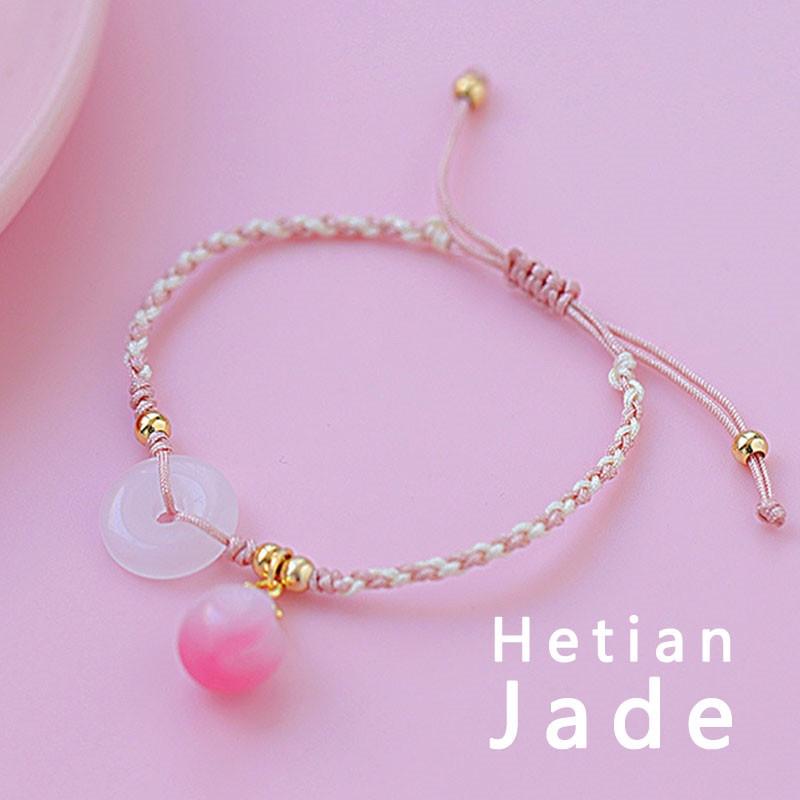 

Сладкий натуральный нефритовый персиковый браслет с мирной пряжкой для женщин / девочек