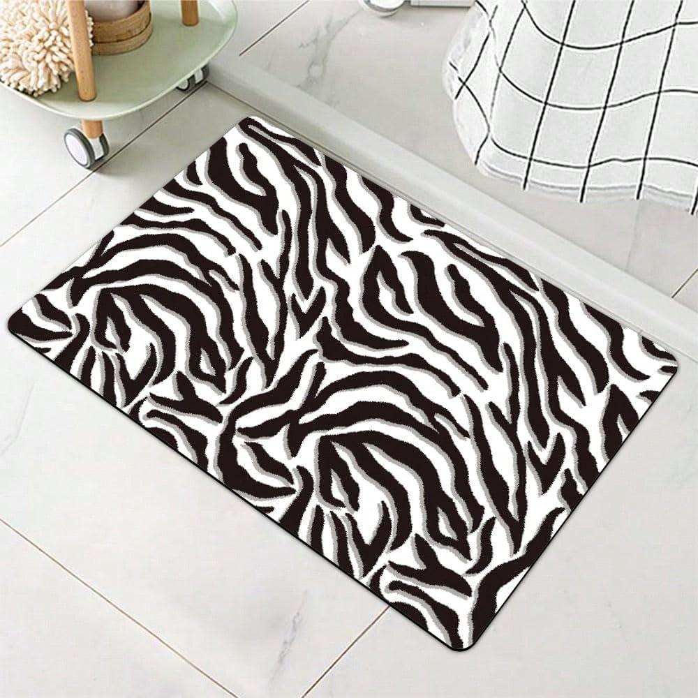 Tappeto Moderno Tappetino Zerato Bianco Nero Antiscivolo Asciugatura Rapida Facile da Pulire Decorazione per la Casa per Bagno Cucina Porta Esterno