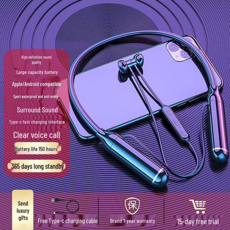 200-Hour Battery Bluetooth Neckband Gaming Earphones with Noise Cancellation