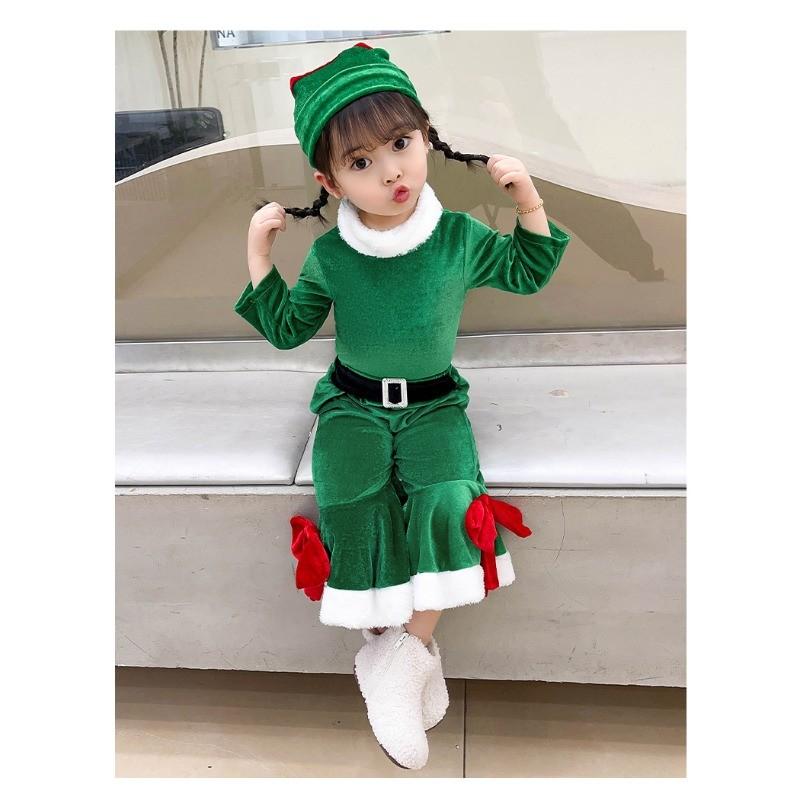 Kids Girls Boys Santa Claus Xmas Elf Top Pants Hat Sets Children Christmas New Year Cosplay Costumes Kindergarten Performance Role Play Outfit