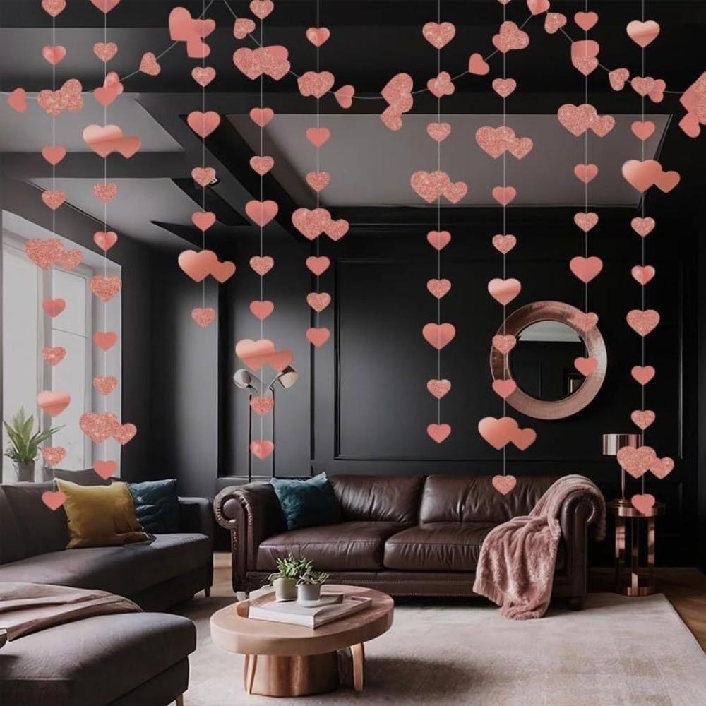Durable 4m Hanging Love Streamer Romantic Paper Wedding Garland Easy To Install Glitter Love Heart Hanging Curtain Mothers Day