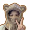 Cute bear hat mask integrated women's autumn and winter cycling to keep warm new rabbit hair windproof hat children's scarf