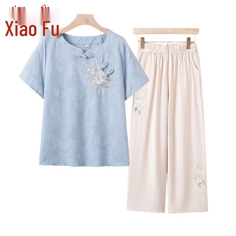 Women s Embroidered Retro Summer Two-Piece Set 2XL