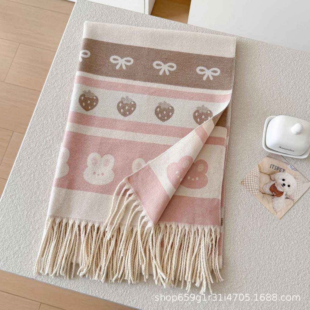 Korean cartoon cute rabbit scarf female autumn and winter atmosphere thickened warm imitation cashmere student scarf shawl dual-purpose