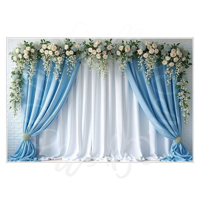 Birthday, Wedding and Engagement Party Backdrop Fabric, Luxurious Curtains, Gauze Drapes, Flowers, Photo Backdrop Fabric
