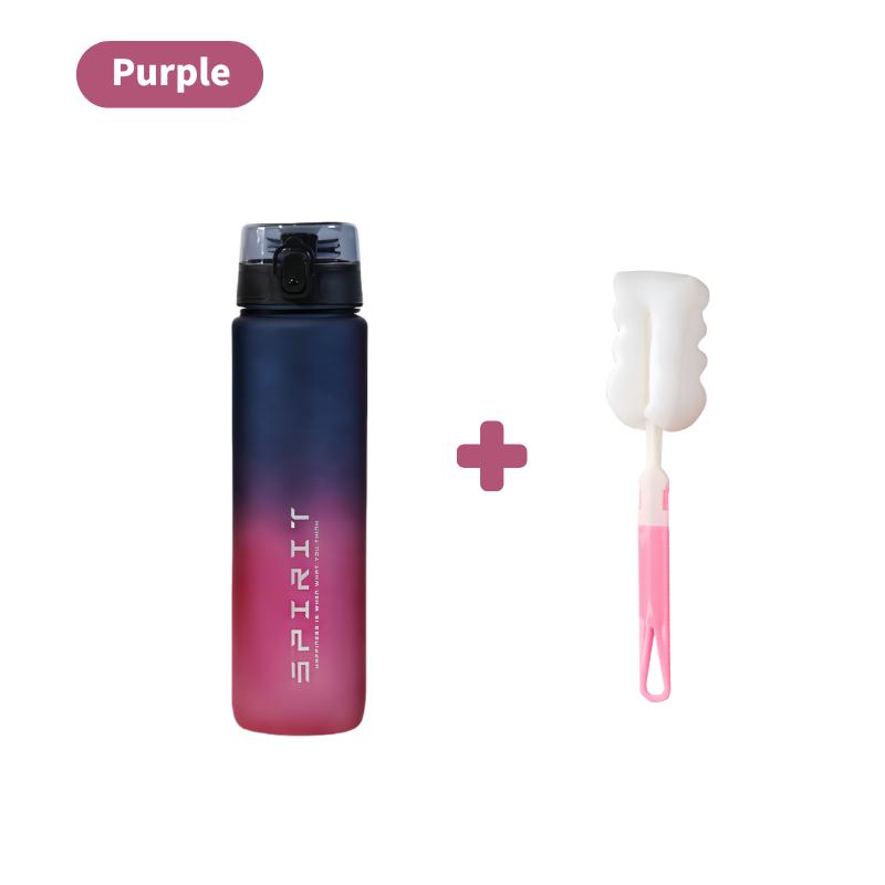 1 Liter Large Capacity Leak Proof Sports Water Bottle with Brush Plastic Cup Drinkware Outdoor Travel Portable Gym Fitness Jugs