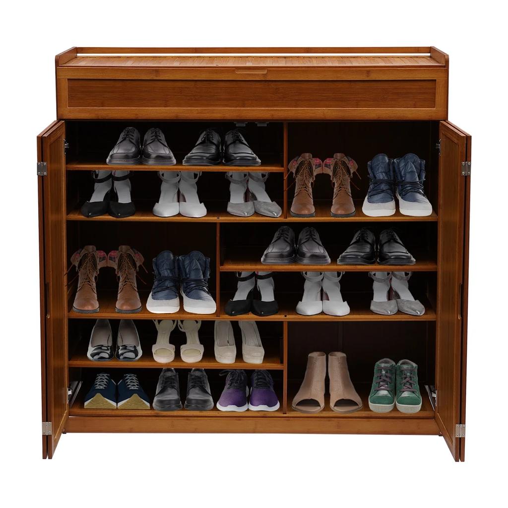 Modern 7-Tier Bamboo Shoe Storage Cabinet Boots Freestanding Shoes Rack Organizer for Entryway Hallway Living Room