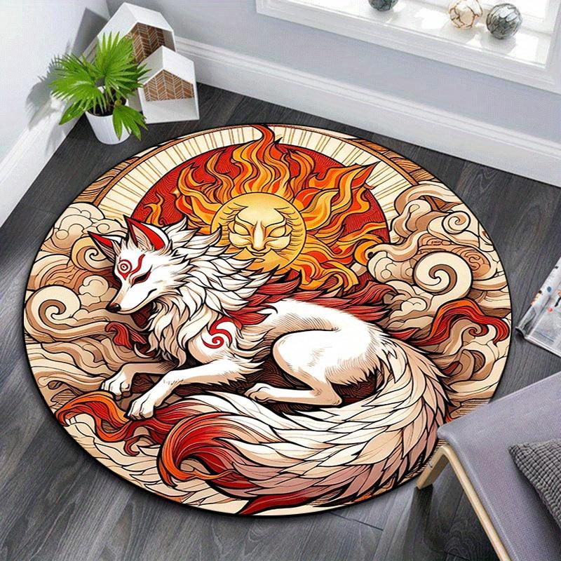 

1pc Soft, Absorbent & Non Slip Fox resting on a cloud Round Rug Soft Circle Rug for Living Room & Bedroom Decor, Chair Mats, and Unforgettab 80cm by 80cm