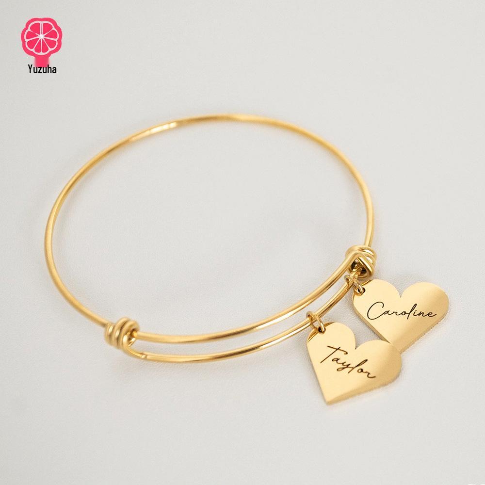 Benutzergraviertes Edelstahl-Herzarmband - Personalisiertes Herzarmband mit Familiennamen - Weihnachtsgeschenk