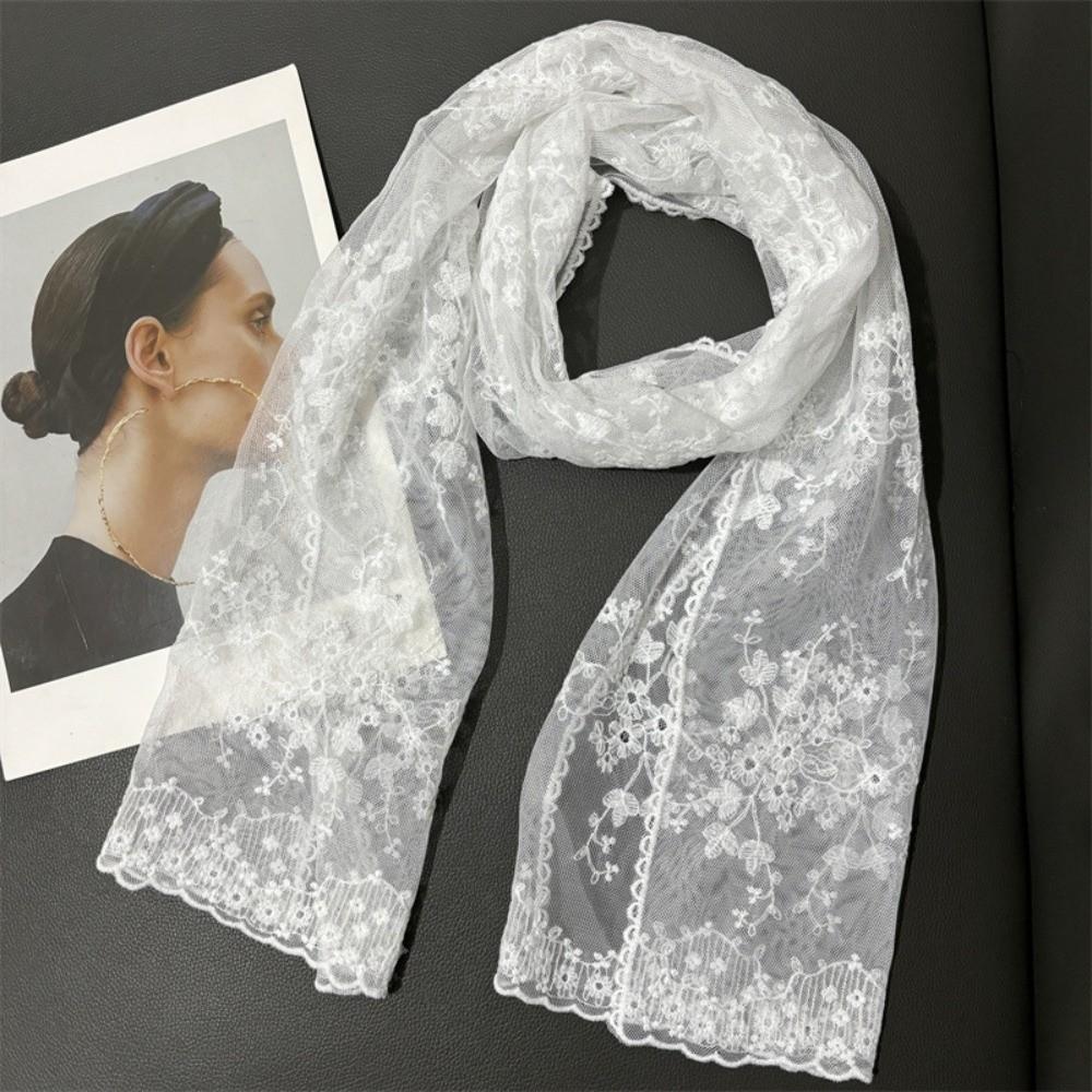 Retro Embroidered Flower Lace Scarf Lightweight Breathable Mesh Female Headscarf Long Silk Scarf Spring