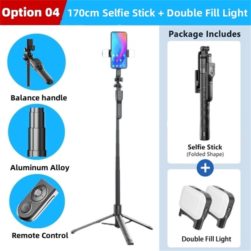 2025 New 1750mm Wireless Selfie Stick Tripod Stand Foldable Monopod With Led Light For Smartphones Balance Steady Shooting Live