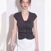 Grey v-neck lace-up small fly-sleeved front shoulder top women's summer ice silk knitted huge good-looking slim-fitting short-sleeved t-shirt