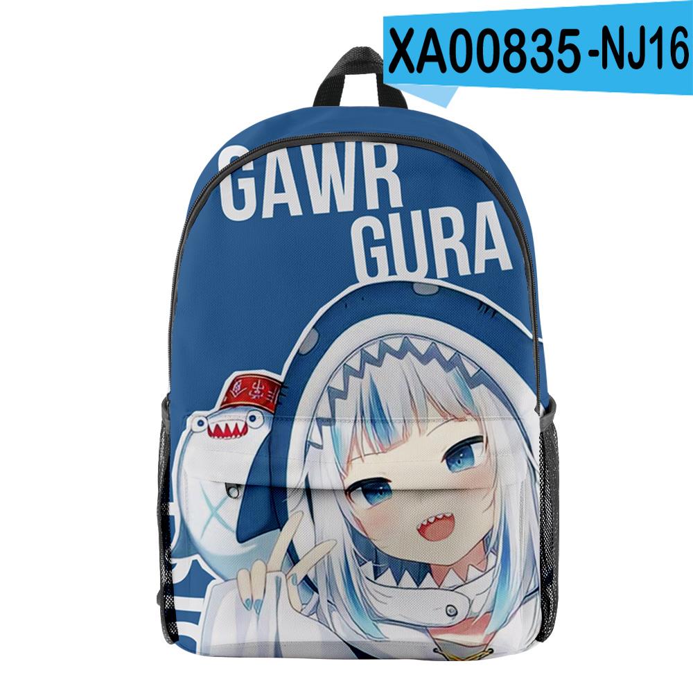 Classic Novelty Gawr Gura Cute Shark pupil Bookbag Notebook Backpacks 3D Print Oxford Waterproof Boys/Girls Travel Backpacks