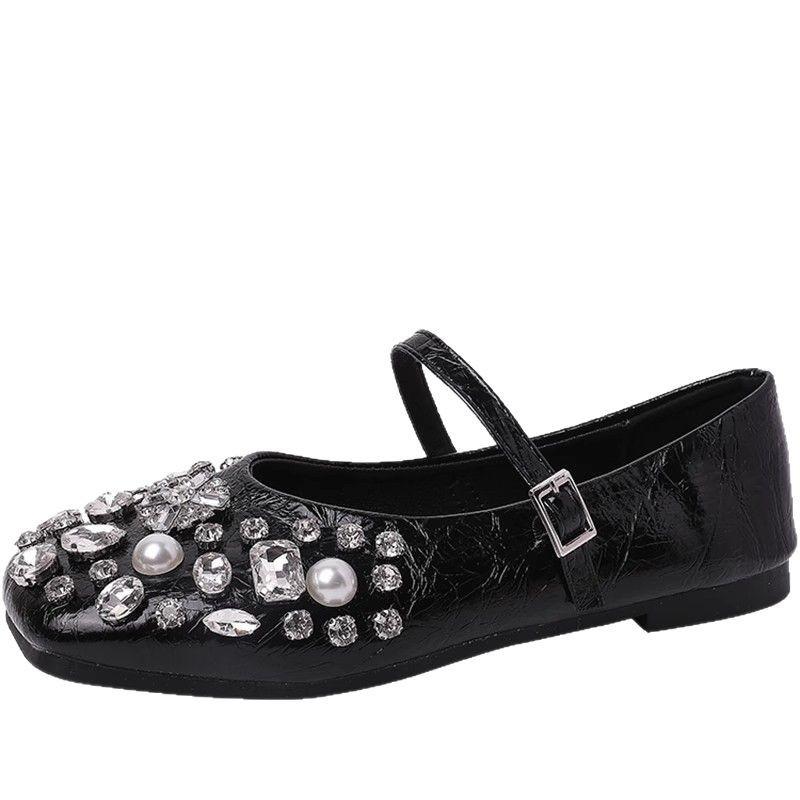Fashion fairy style silver rhinestone Mary Jane shoes women's spring and summer new versatile casual flat bottom with skirt single shoes