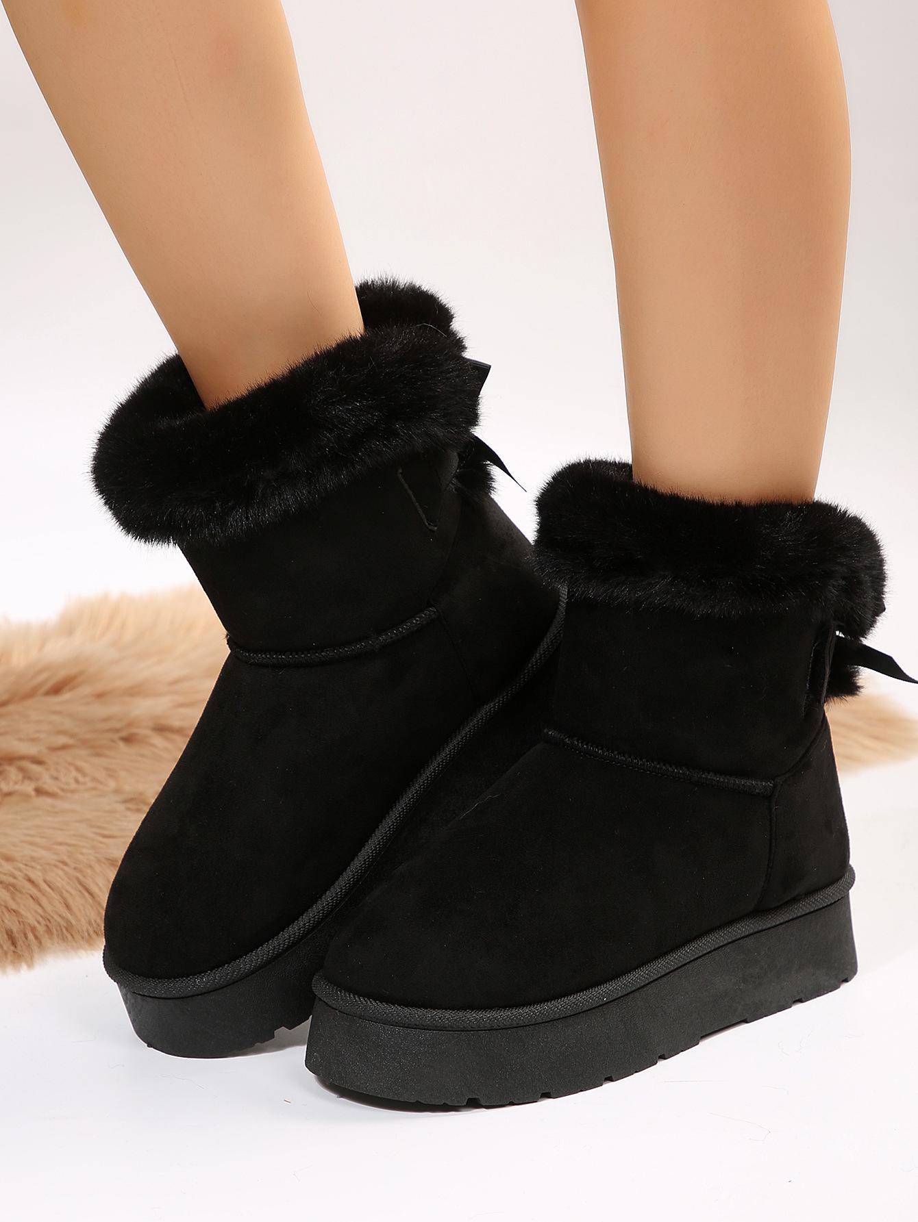 

Зимние сапоги средней высоты с меховым бантом 2024 года — толстая подошва, мягкая хлопковая зимняя обувь 38 малиновый