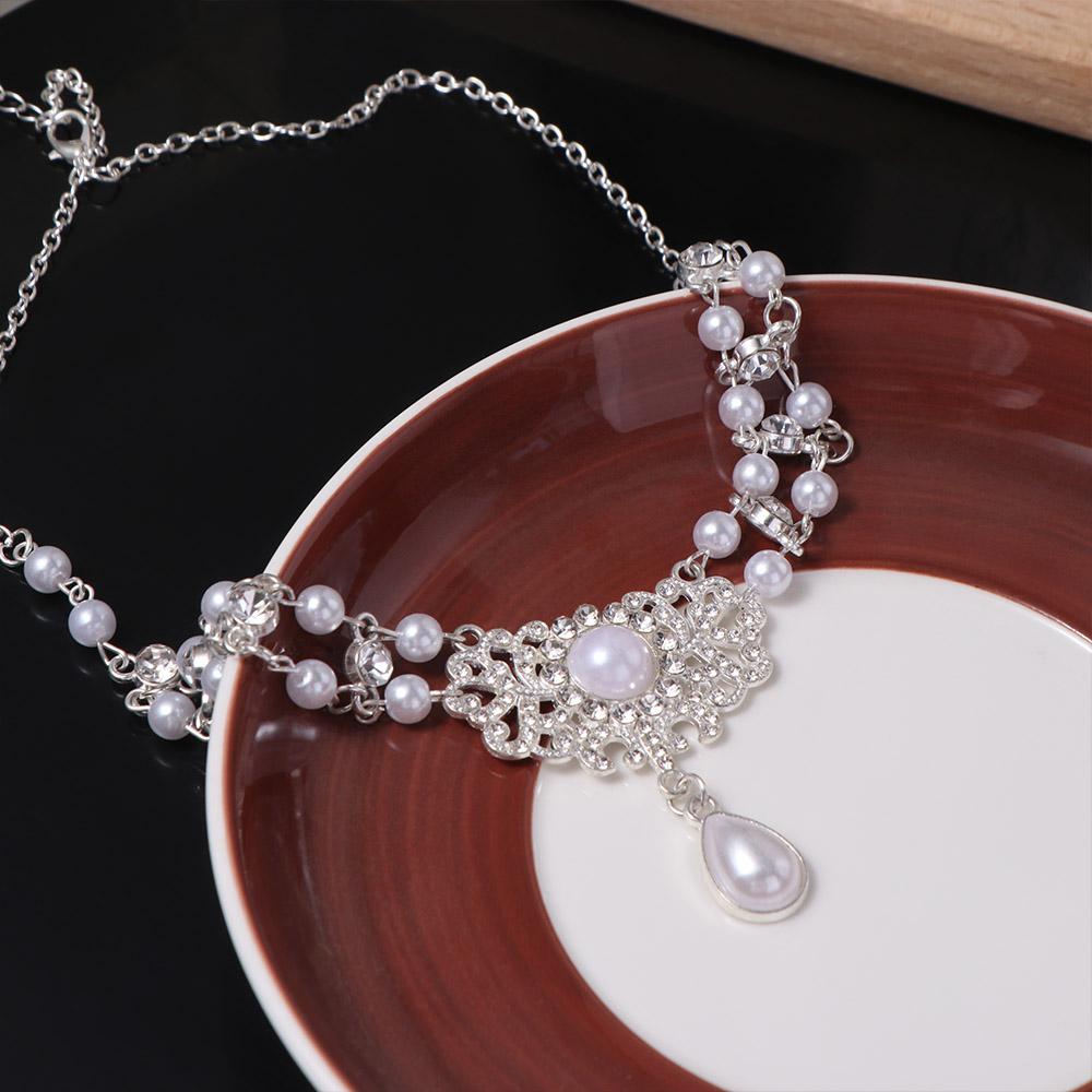 Sparkling Pearl Rhinestone Necklace Beads Pearl Collarbone Chain Sweet Double Layer Necklace  Gift