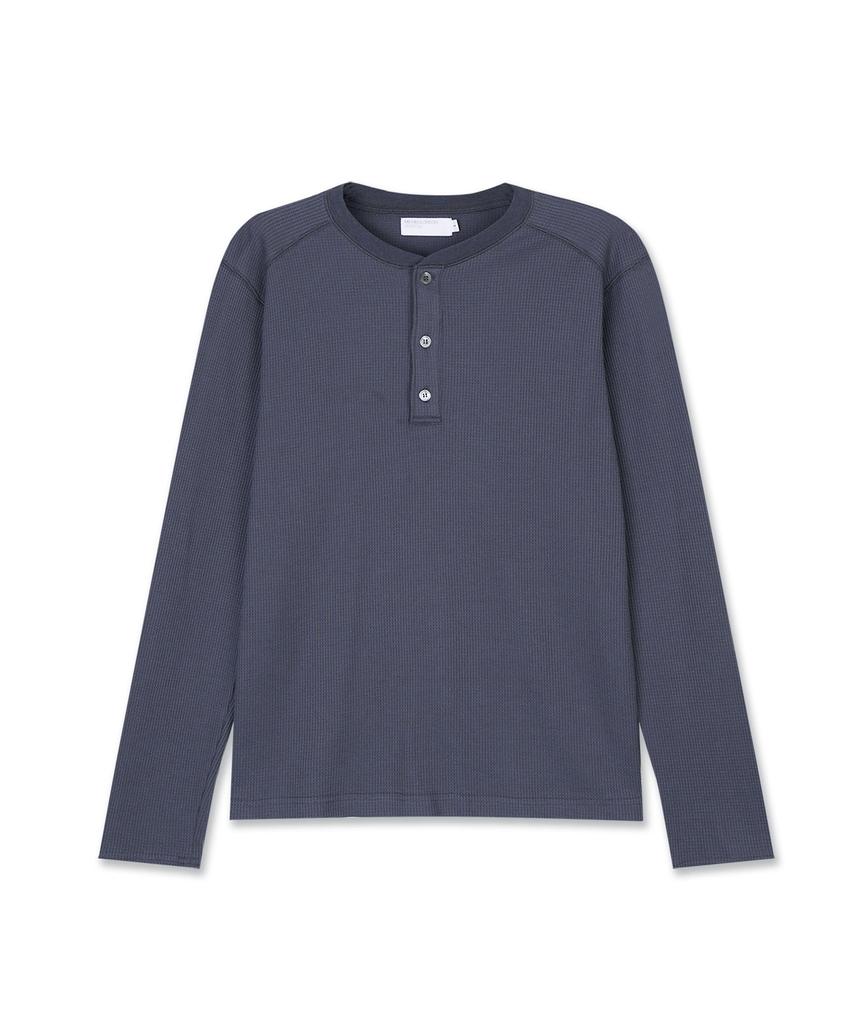 MICHIKO LONDON SPORTS Waffle Henley Neck Long Sleeve Smoke Navy