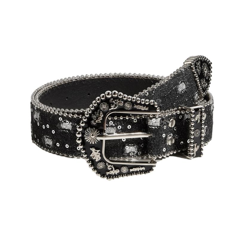 

Punk PU Waist Belt for Jean Stylish Hip Hop Belt Waistband Glinting Buckle with Encrusted Sequins 1