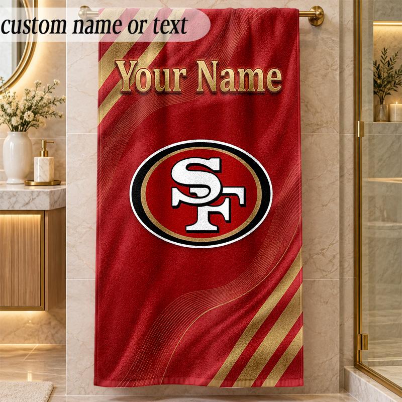 Strandtuch San Francisco 49ers Benutzerdefinierter Name Text Personalisierbares Weiches Handtuch für Strand Pool Innenbereich Wohnkultur Geschenk