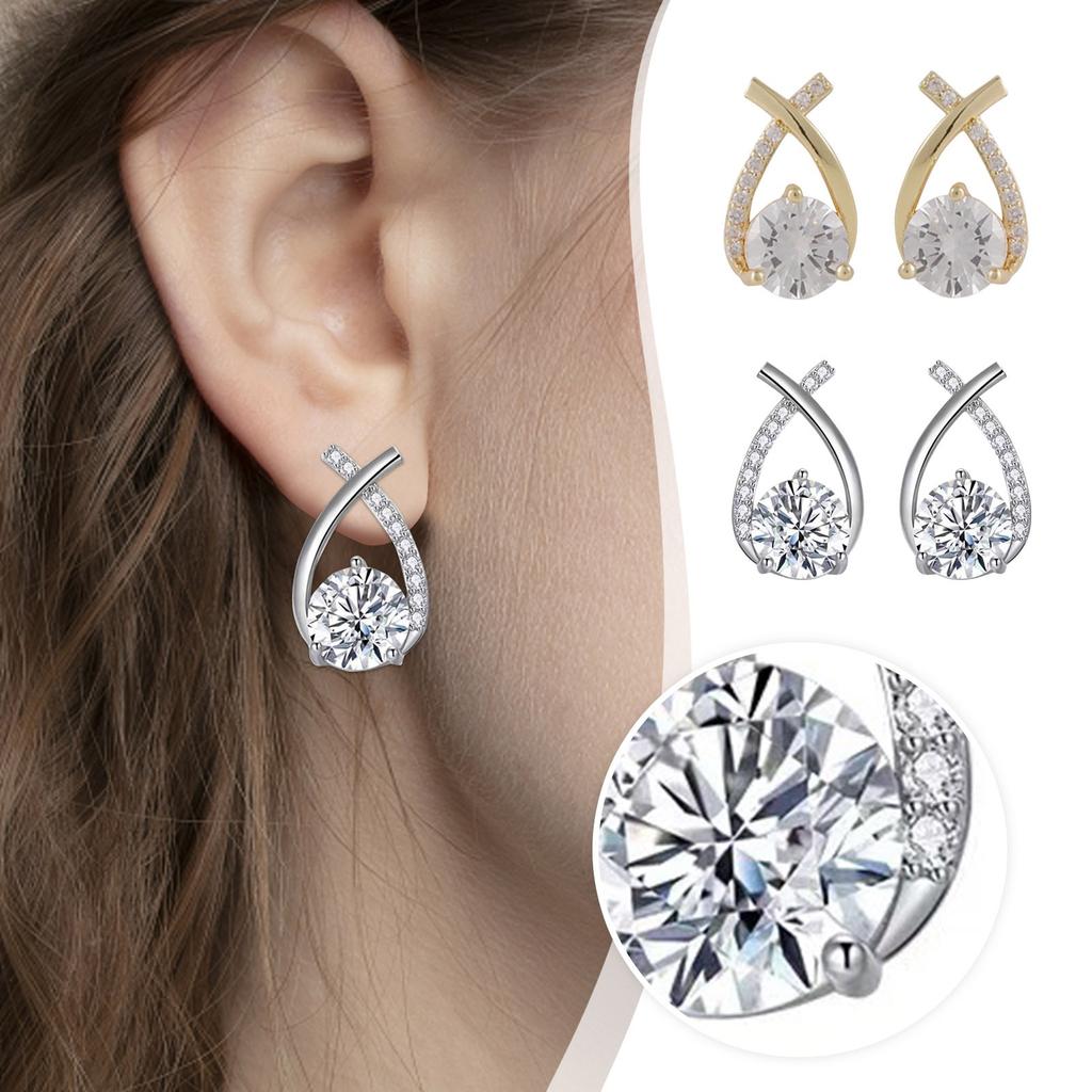 New Korean Small Perfume Wind Net Red Earrings Temperament Female Cross Zirconia 925  Needle Earrings Stud Earrings