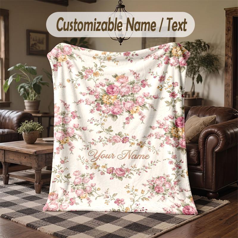 Floral Elegance 20 Theme Throw Blanket Custom Name Text Personalized Blanket Soft Cozy Blanket for Home Sofa Bed