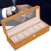 Wooden 6 Grid Watch Display Box Transparent Window Watch Storage Box Case