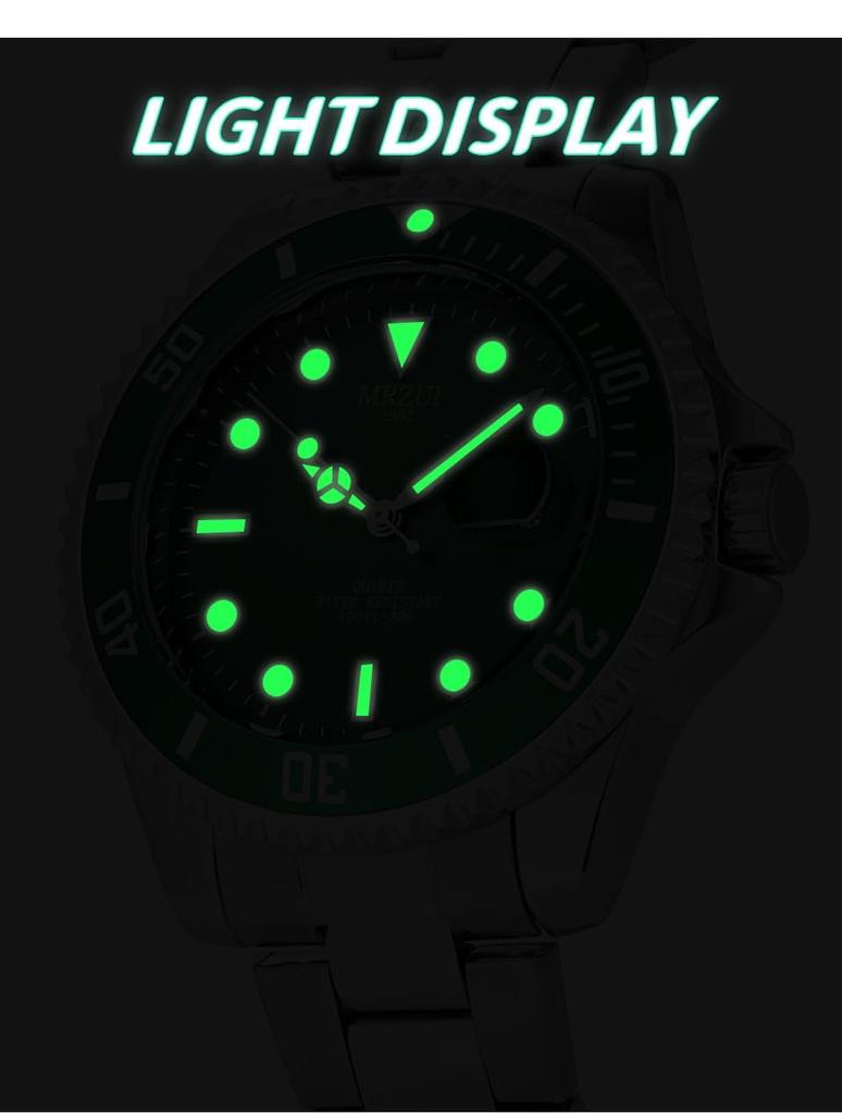 Zegarek MRZUI ze Stalą Nierdzewną Najwyższy Klasyk Submariner Date Popularny Kwarcowy Lśniąca Tarcza Męski Pasek, Zegarek. Wodoodporny, Ruch, Unisex,