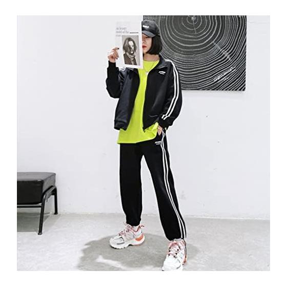 [D.IIZOO] Korean Style Jersey Top and Bottom Set, Women's Sweatshirt, 2-Piece Setup, Hoodie, Activewear, Casual, Sports, Loungewear, Loose, Large