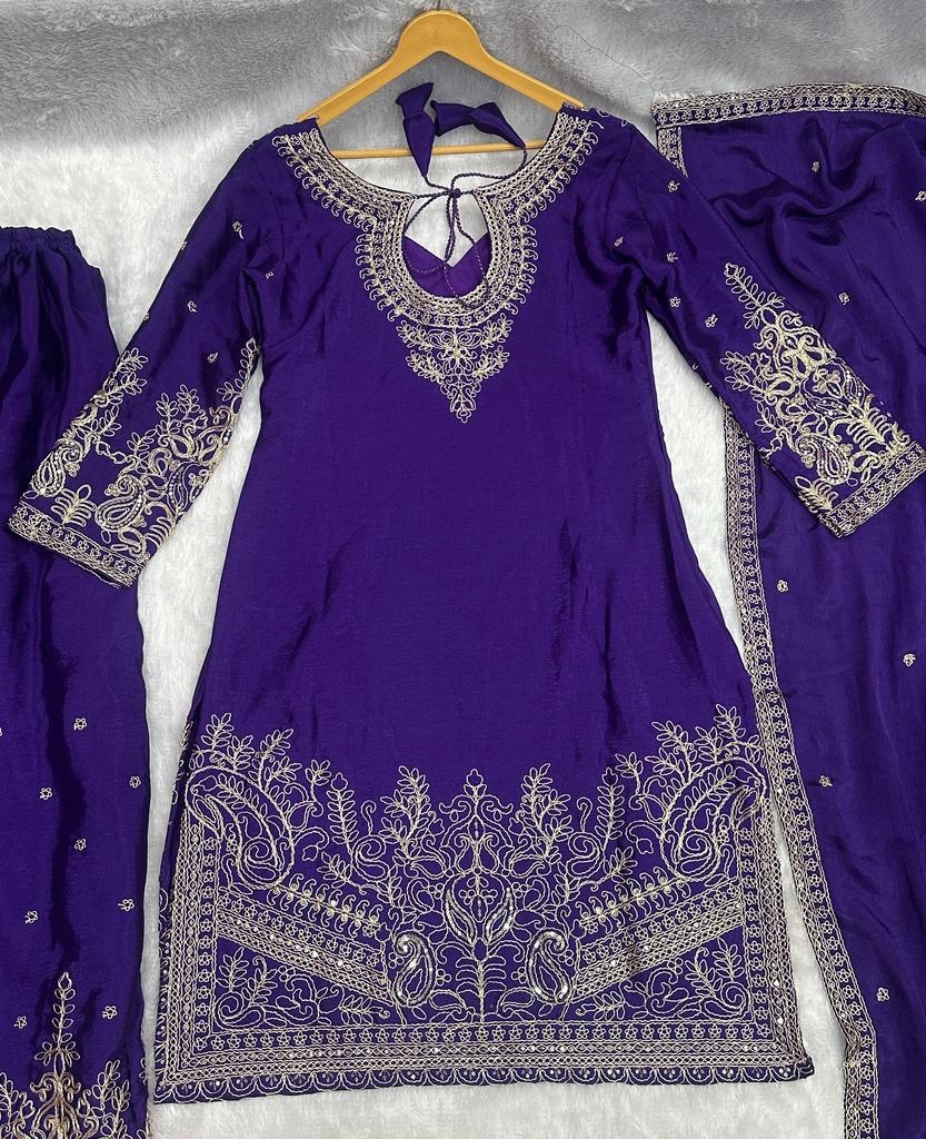 Women Designer Chinon Silk Sharara Salwar Suit Indian Bollywood Salwar Kameez Palazzo Set