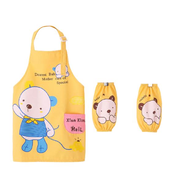 3Pcs/Set Kids Apron Cartoon Animal Print Waterproof Breathable Children Baking Apron with Sleeves for Christmas Gift