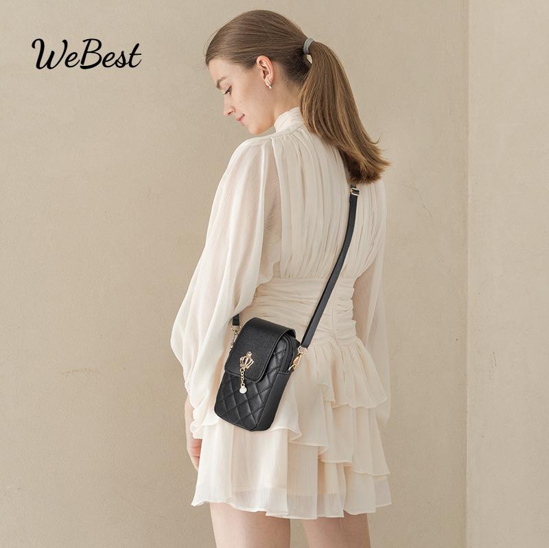 

Embroidered Pearl Accent Simple Crossbody Phone Bag чорний
